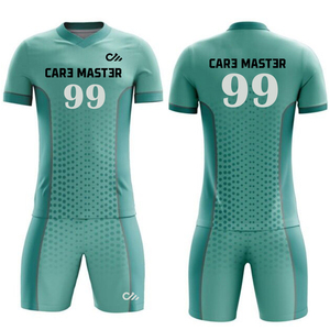 ชุดฟุตบอลผู้ชายผ้าโพลีเอสเตอร์แบบเรียบ ระบายอากาศได้ดี สีน้ำเงิน ชุดแข่งฟุตบอล ชุดกีฬาฟุตบอล ครบชุด - Product Image 1