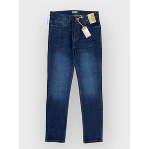 Jean en denim tissé vintage taille haute coupe skinny jambe droite pour femme, délavage clair, décontracté, avec détails boutonnés, idéal pour l'automne - Product Image 1