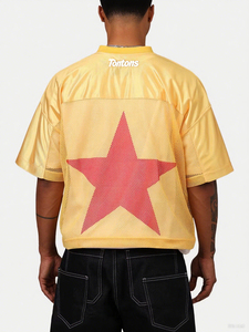 Yellow Mesh Streetwear Crop T-Shirt Men Oversized Athletic <b>Logo</b> Summer Breathable Casual Top - Product Image 2