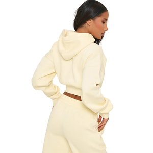 Conjunto de Sudadera Corta con Capucha y Pantalones Jogger para Mujer, Invierno, Color Sólido, Cintura Elástica, Estilo Casual, Dos Piezas - Product Image 2