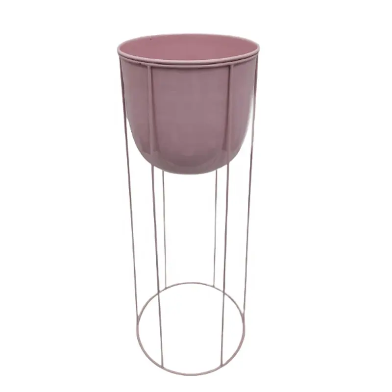 Woondecoratie Hoge Kwaliteit Ijzer Metaal Ronde Planter Met Stand Glanzende Roze Kleur Voor Tuin Floor Decor Handgemaakte Maat