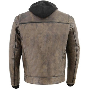 Veste de moto d'hiver unisexe SAMROZ SPORTS en cuir de buffle gris clair avec capuche, manches longues, ventilation, coupe-vent, haute performance - Product Image 2