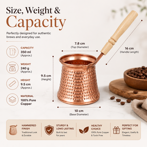 Cezve Ibrik en Cuivre Pur Martelé Fait Main avec Poignée en Bois – Cafetière Turque, Arabe, Grecque, Expresso, Chauffe-Lait – Idéal Cadeau - Product Image 5