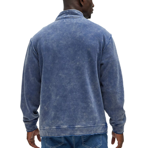 Custom <b>Men's</b> Heavyweight Acid Wash Hoodie Cotton Quater Zip <b>Sweatshirt</b> with Printed Pattern Washed <b>Black</b> for Winter - Product Image 4