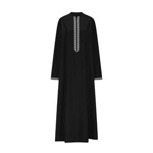 Túnica Negra Sólida con Bordado Lineal, Acabado Elegante en Poliéster Deluxe, Duradera, Formal, Estilo Árabe Premium para Hombres - Product Image 2