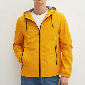 Men's <b>Yellow</b> Windproof Hooded <b>Jacket</b> With Zipper Front Casual Style Industry Trending Softball Training <b>Jacket</b> - Product Image 5
