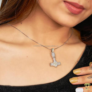 Luxury Statement Hammer Pendant With High Shine Silver Finish And Iced Out Stone Detailing - Product Image 6
