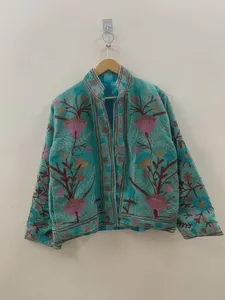 Chaqueta Unisex Reversible de Terciopelo de Algodón Azul Turquesa Hecha a Mano con Bordado Suzani Floral Transpirable - Product Image 2