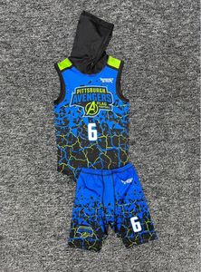 Heat-Transfer Printed Football Uniform Moisture Wicking 100% Polyester Sleeveless Hooded <b>Tank</b> Top Shorts Custom Team Name - Product Image 3
