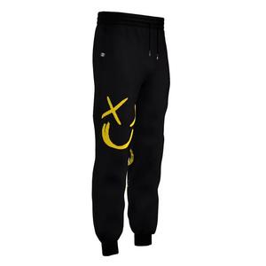 Pantalones Deportivos Negros Bordados para Hombre con Cara Sonriente Amarilla en la Pierna Izquierda, Joggers Casuales con Cintura Elástica y Cordón Ajustable para Otoño - Product Image 2