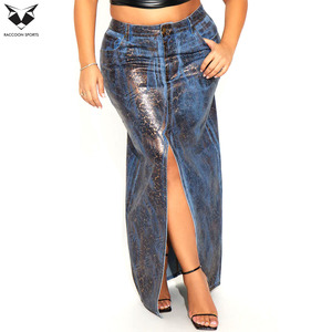 Jupes et pantalons en similicuir bleu texturé tendance – Jupe longue moulante à taille haute avec fente avant, style clubwear pour femme - Product Image 5