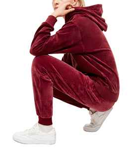 Survêtement d'hiver pour femmes de haute qualité, personnalisé, en velours léger avec motif uni et fermeture élastique à la taille, design simple - Product Image 5