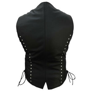 Gilet en cuir fabriqué en usine, style motard col en V avec rivets et laçage latéral, coupe classique, vêtement d'extérieur automne-hiver, vente en gros - Product Image 2