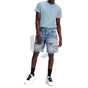 Shorts en jean décontractés pour hommes, coupe ample, avec fermeture éclair, style skate, shorts de rue pour hommes, fabriqués au Pakistan - Product Image 5