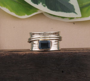 Bague de mariage de luxe en argent sterling 925 avec sertissage clos et topaze bleue pour femme, style classique pour soirée - Product Image 4