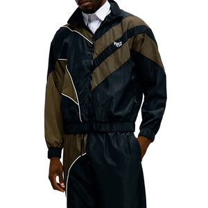 Ensemble de survêtement coupe-vent personnalisé pour homme avec veste zippée à empiècements contrastants et pantalon de jogging – Léger, OEM, Vente en gros, Fournisseur de vestes et de vêtements de sport pour homme - Product Image 1