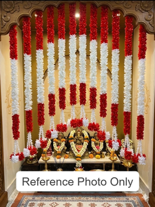 Red Fabric & <b>White</b> Artificial Jasmine Flower <b>Hanging</b> Strings for Wedding Decoration Indian Backdrop Garland Latkan - Product Image 1