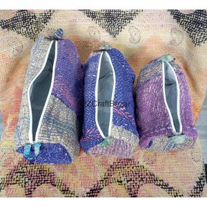 Custom Made Handmade Quilted Tassel Pattern Zipper Closure Eco-Friendly Durable Cotton Kantha Fabric Travel Cosmetic Organizer - Product Image 5