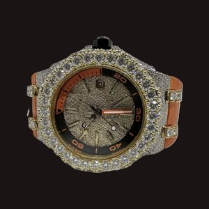 นาฬิกาแฟชั่นผู้ชาย41mm dial Watch ได้รับการรับรอง GRA Moissanite สกรูบนขอบสีส้มเข็มนาฬิกาสายหนังสีส้ม - Product Image 2