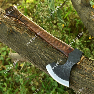 Hand Forged Carbon Steel 58 HRC Functional Outdoor Bearded <b>Axe</b> Wood <b>Handle</b> DIY Camping Hunting Hatchet OEM - Product Image 2