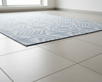Tapis moderne Op Art floral en coton bleu et blanc, illusion d'optique 3D, tapis de salon