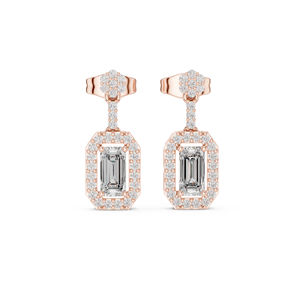 Boucles d'oreilles de fiançailles en or jaune 14 carats avec diamants de laboratoire ronds et ovales pour femmes |   Nouveau diamant cultivé - Product Image 3