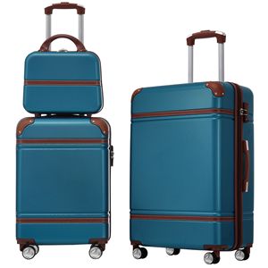 <b>Blue</b> Lightweight Hardshell Luggage Sets 3-Piece TSA Lock Spinner <b>Suitcase</b> with Cosmetic Case 20"+24" - Product Image 1
