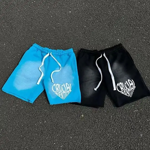 Pantalones Cortos Bermuda para Hombre, Diseño Personalizado, Estilo Desgastado, Lavado Ácido, Felpa de Algodón Sólido, Estilo Urbano - Product Image 1