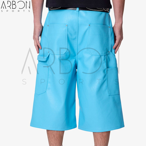 Pantalones Cortos de Cuero Azul Cielo de Moda 2026, de Primera Calidad, con Logotipo Propio, Estilo Urbano con Bolsillos - Product Image 4