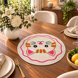 Hand Beaded <b>Cat</b> Placemat Round Glass Bead Dining Table Mat Handmade Decorative Table Decor Reusable Pet Lover Home Accent | Cute - Product Image 2