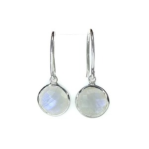 <b>Rainbow</b> Moonstone <b>Drop</b> Earrings - Round Shape Natural Stone Silver-Plated June Birthstone Jewelry for Women Design with Ear Wire - Product Image 1