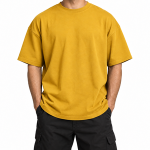เสื้อยืดทรงหลวมแฟชั่นสำหรับผู้ชาย ผ้าถักน้ำหนักมาก เป็นมิตรกับสิ่งแวดล้อม เสื้อยืดคอกลมผ้าฝ้ายหนาสำหรับผู้ชาย - Product Image 3