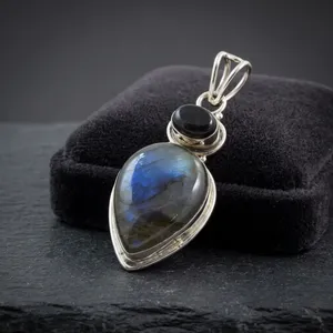 Natural Labradorite 925 Sterling Silver Teardrop Pendant Blue Flash Gemstone Bezel Set Elegant Handmade Jewelry For Women - Product Image 3