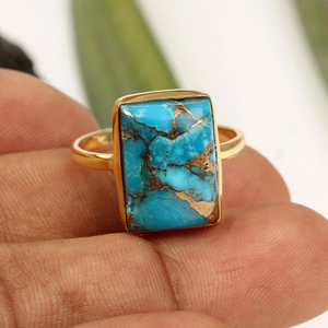 Natural Blue Copper <b>Turquoise</b> <b>Ring</b> 10x14mm Rectangle 925 Sterling Silver Gold Plated Eternity Vermeil <b>Turquoise</b> Bohemian Jewelry - Product Image 1