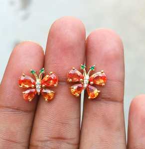 Boucles d'oreilles papillon en argent sterling 925 avec saphir orange, pierre précieuse taille poire 5x7mm, bijoux fins faits à la main, cadeau pour elle - Product Image 6