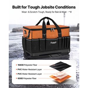 Sac à outils portable de 19,1 pouces avec 33 poches, résistant à l'eau, grande boîte à outils avec fermeture éclair réglable - Product Image 4
