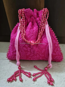 Bolso de Mano con Bordado Chikankari Hecho a Mano en India, Unisex, Forro de Satén de Algodón, Regalo de Boda/Recuerdo de Fiesta, Monedero con Cordón - Product Image 6