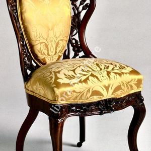 Luxury Handcrafted Solid Wood Dining Chair Ornate Floral Carving Gold Brocade Upholstered <b>Seat</b> - Product Image 3