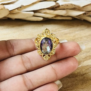 Nuevo Anillo de Topacio Místico, Anillos Boho de Latón para Mujer, Chapado en Oro de 18k, Joyería Floral Gruesa para Venta al por Mayor/OEM/ODM - Product Image 2