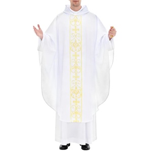 Chasuble professionnelle de haute qualité brodée blanche, vêtements liturgiques personnalisables, service OEM, fabriquée au Pakistan, robe de clergé - Product Image 1