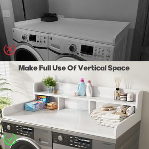 Bancone ripiano bianco a doppio strato per lavasciuga 54 \ "larghezza X 27.5 \" profondità cesto per lavanderia in legno - Product Image 6