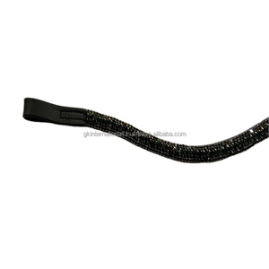 Cadena de metal negra de 3 filas, cristales negros ostentosos, hecha a mano, gruesa, de cuero, correa para cejas de caballo, todos los tamaños, nuevo diseño - Product Image 1