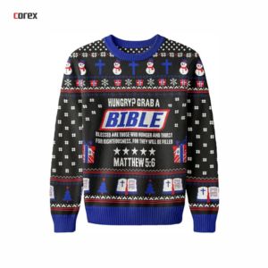 Pull de Noël unisexe Corex Hungry Grab a Bible à col rond, respirant, 100 % coton, 300 g - Product Image 1