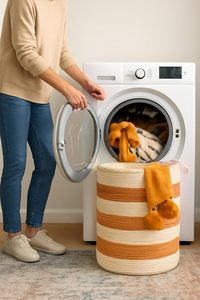 Cotton Rope Laundry <b>Basket</b> <b>Foldable</b> Woven Laundry Hamper with Handles Clothes Toy Blanket Storage <b>Basket</b> for Bedroom Living Room - Product Image 2
