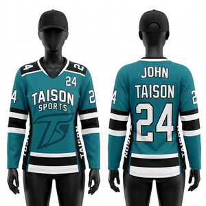 Camiseta de hockey sobre hielo para mujer, 220 GSM, malla de poliéster premium, verde, granate, panel de rayas crema, uniforme personalizado con costuras de sarga. - Product Image 4