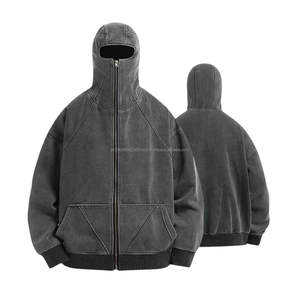 Conception de logo personnalisée, masque de haute qualité, sweat à capuche ninja gris, fermeture éclair, léger, broderie en coton, streetwear, cagoule - Product Image 1