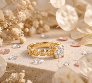 Pragalbh Jewels 14K Gold Round Cut Moissanite <b>Ring</b> with Traditional Chinese <b>Coin</b> Motif Wedding <b>ring</b> - Product Image 3