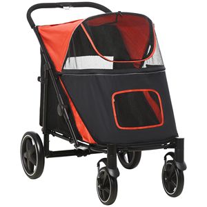 Passeggino per Animali Domestici Pieghevole con Un Solo Clic, Ammortizzatori Anteriori, Freni, Borse Portaoggetti e Finestra a Rete - per Cani e Gatti - Product Image 1