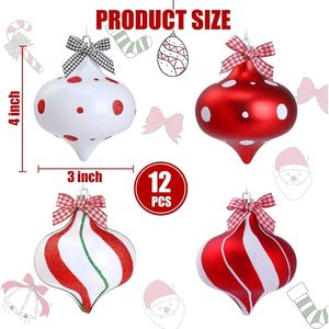 2 pièces de boules de bonbons à la menthe poivrée, rayures rouges et blanches suspendues, décorations de Noël pour arbre et fête - Product Image 5