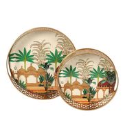 Plateau de service rond en métal, design Art Déco, imprimé animalier décoratif haut de gamme, artisanat métallique avec poignée, spécial Ramadan